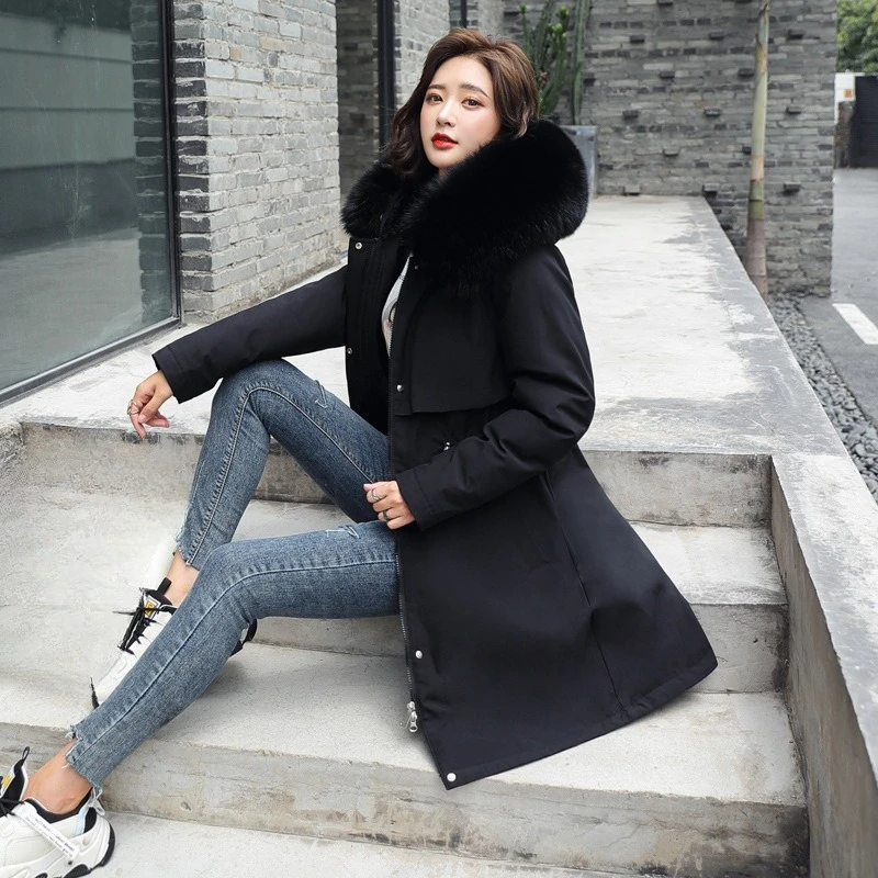 

Padded-on Women's Medium Long Thickened Korean Version Slim-fitting Hooded Comfortable and Beautiful Padded Jacket Elegant