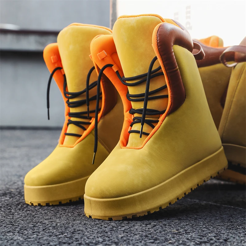 Autumn and Winter Minority Gypsum Boots Leisure Vulcanized High Top and Calf Wear Resistant Non-slip Outdoor Shoes Men\'s Shoes