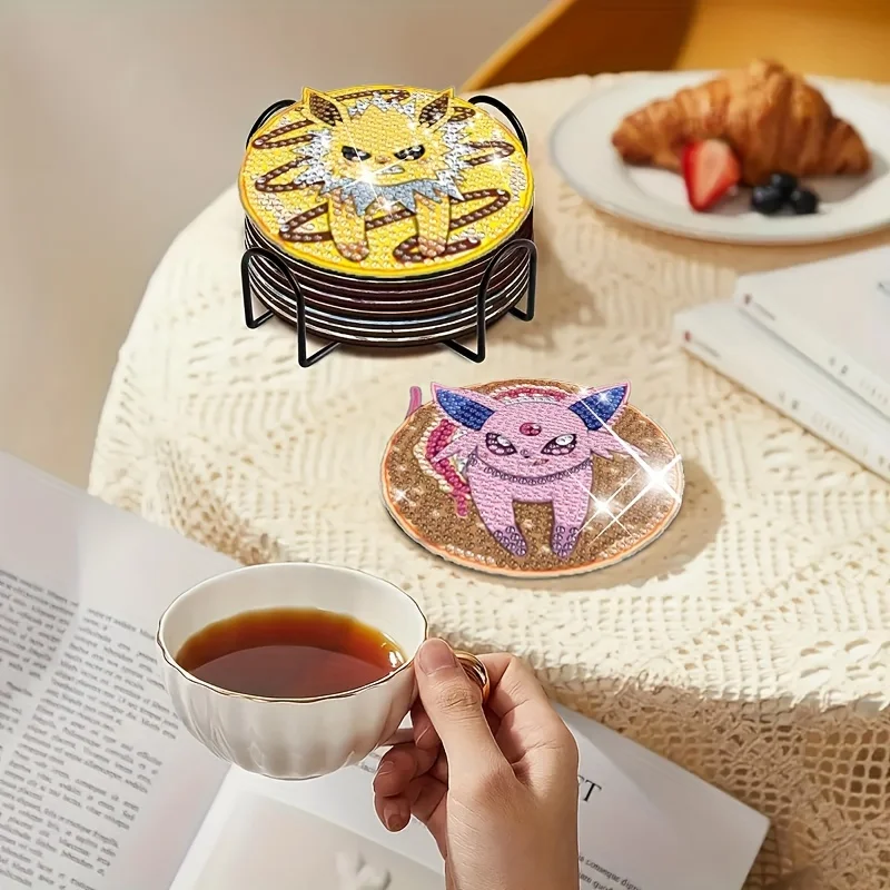 DIY Pokémon Diamond Painting Coaster Cartoon Diamond Art Mosaic Drink Cup Pad Table Placemat with Holder Crafts Children's Gift