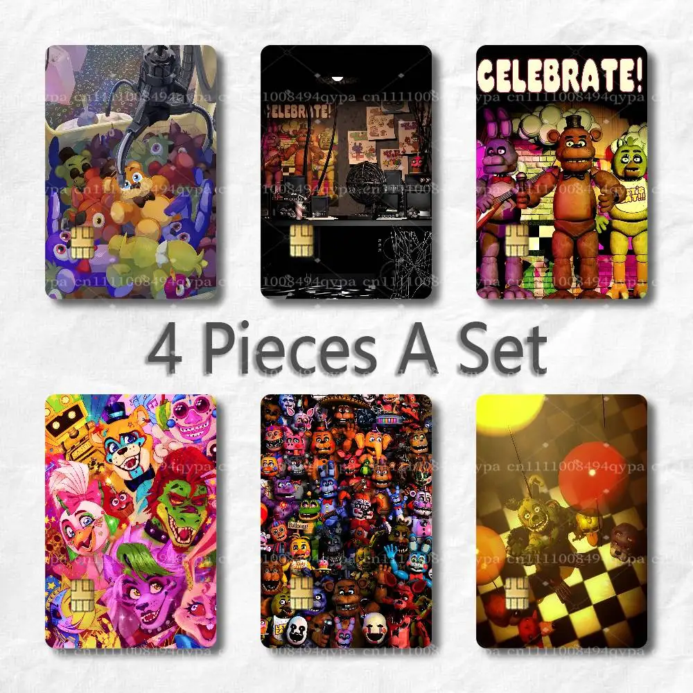 F-FNAF F-Five Nights At Freddys Card Skin Stickers, 4 Pack Waterproof PVC Decals for Debit, Bus Transit, Gift & Membership Cards