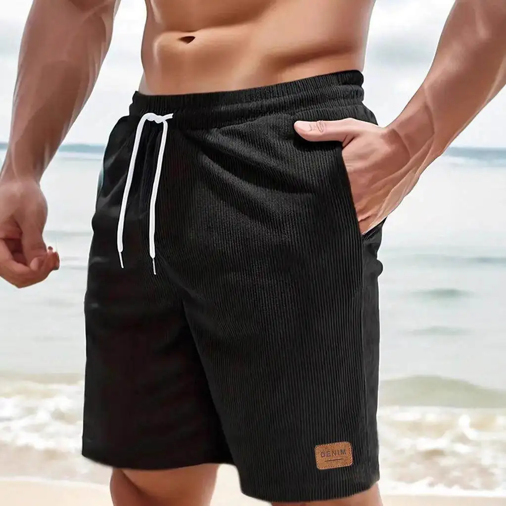 

Casual Men's Five-Point Shorts Summer New Sporty Style Knee-High Length No Brand PU Material Military Green Color