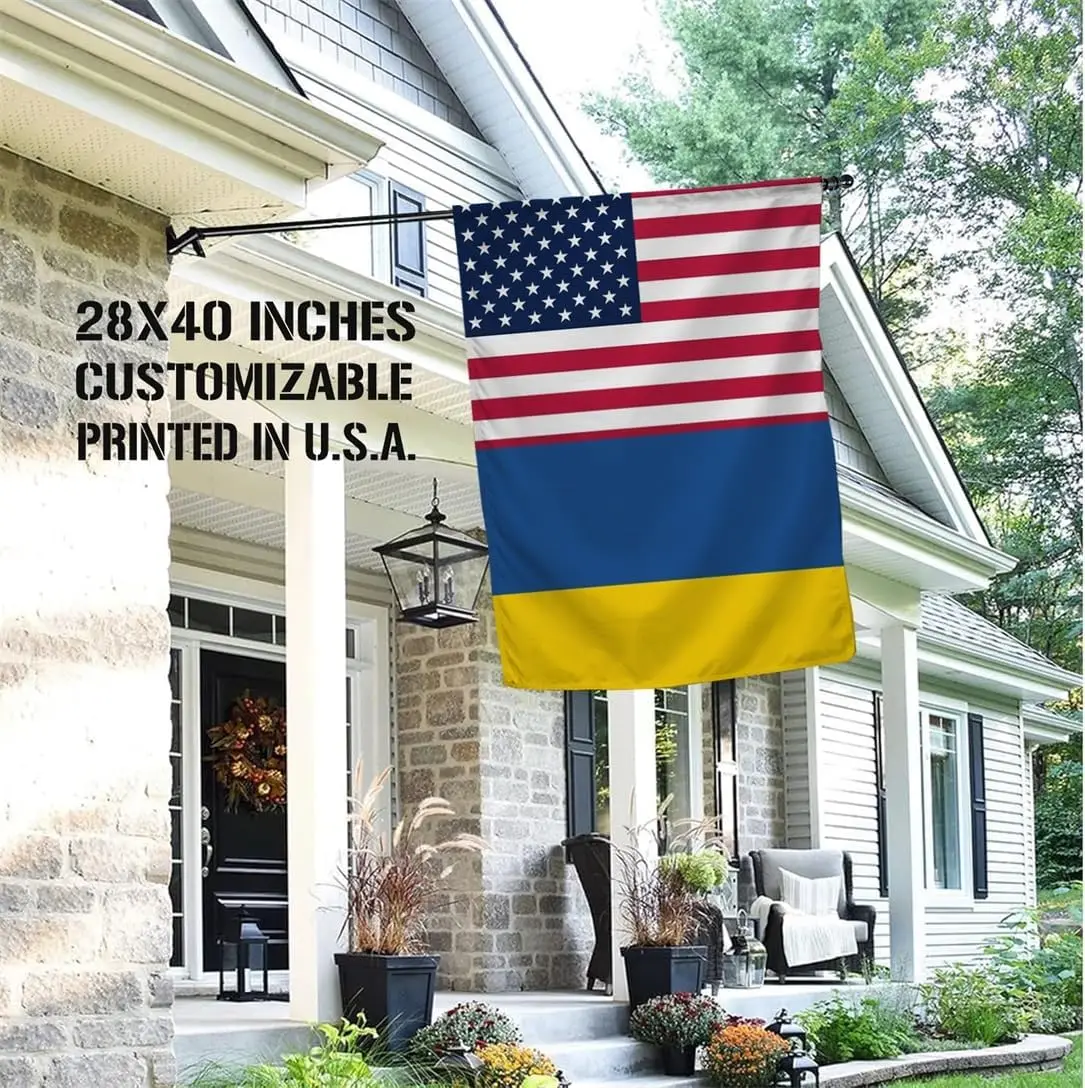 Maizi House Flag USA and Ukraine Friendship Flags Together Banner – Durable Polyester Printed in USA IL EEN