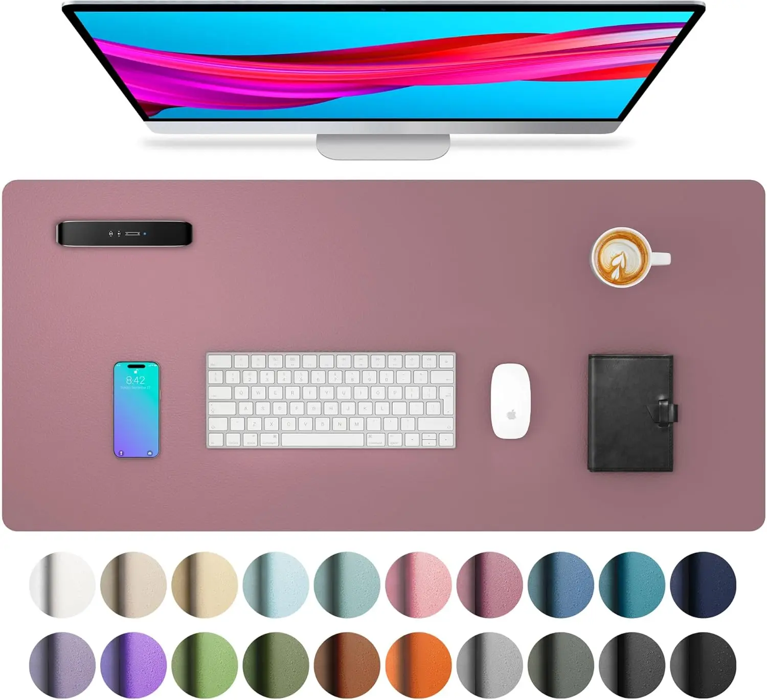 Non-Slip PU Leather Desk Pad, Waterproof Office Mat, 23.6"x13.7" Dark Pink