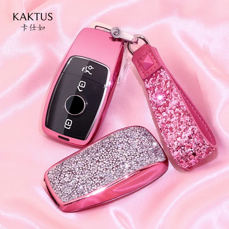 For Women Car Key Case 2024 Luxury Diamond Crystal  Full Cover Protection Key Purse for Mercedes Benz Keychain Accessories Shell