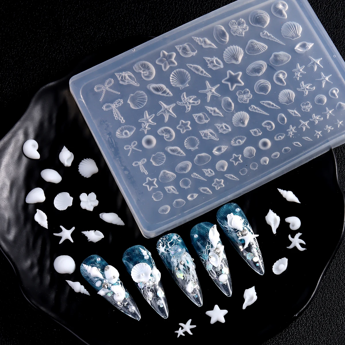 3D-Nagelkunst-Silikonform Barock-Perle Herz Stern Mond Quadrat Nagelcharme-Herstellungsform Wiederverwendbare Vorlage DIY Maniküre Schmuck – Detail 8