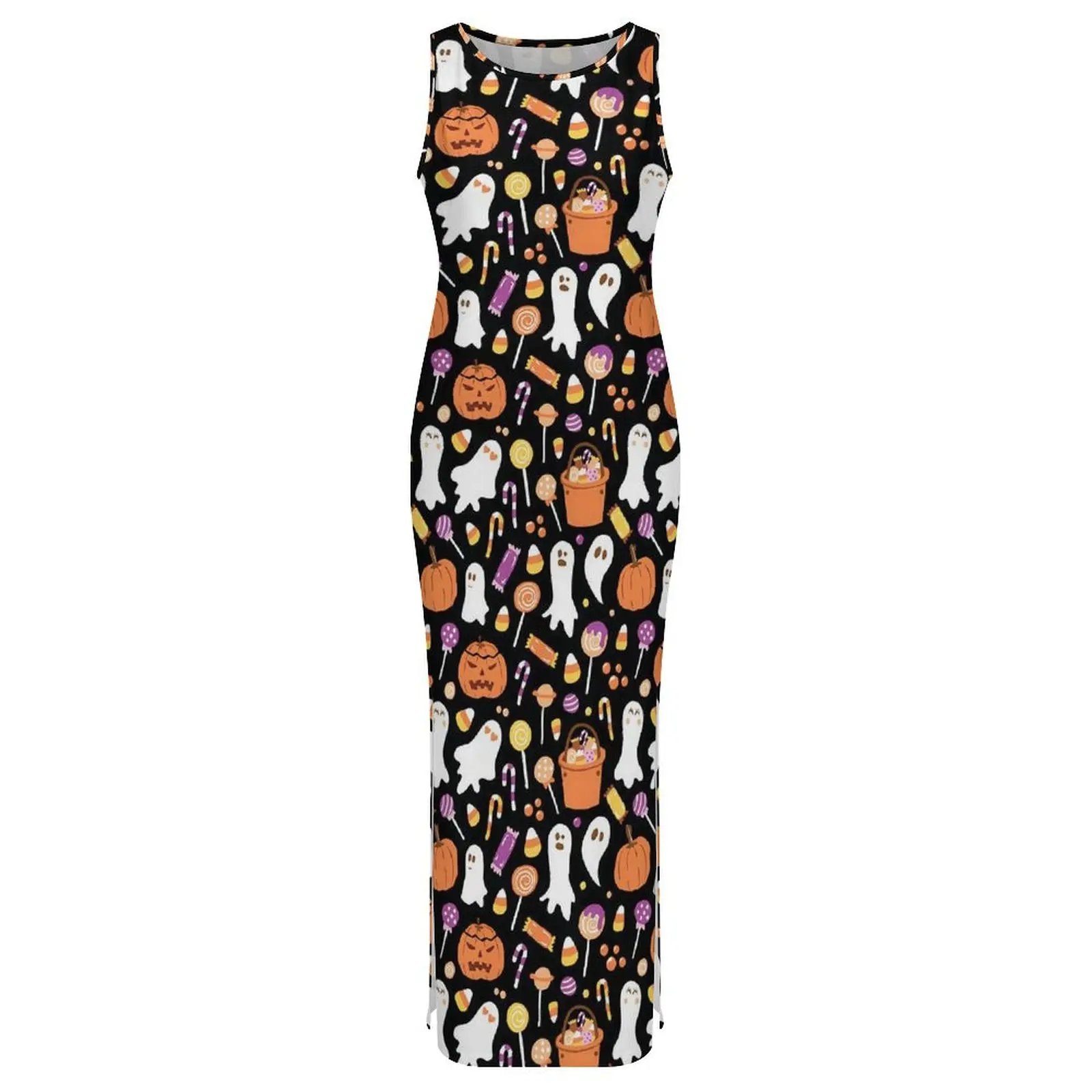 Ladies Bodycon Dress Trendy Halloween Print Maxi Dresses Spring Candy Ghost Sleeveless Casual Y2k Design Dress Big Size 3XL 4XL