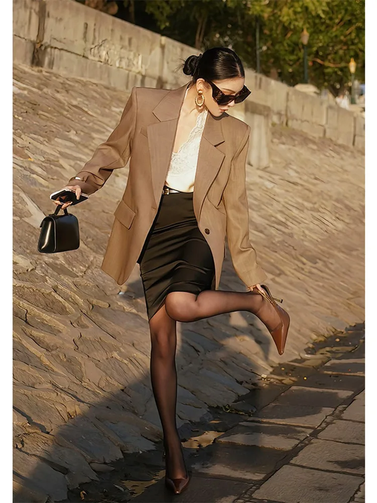 Importante ocns marrom terno jaet feminino casual profissional coreano sle novo 2025 início do outono sentimento high-end