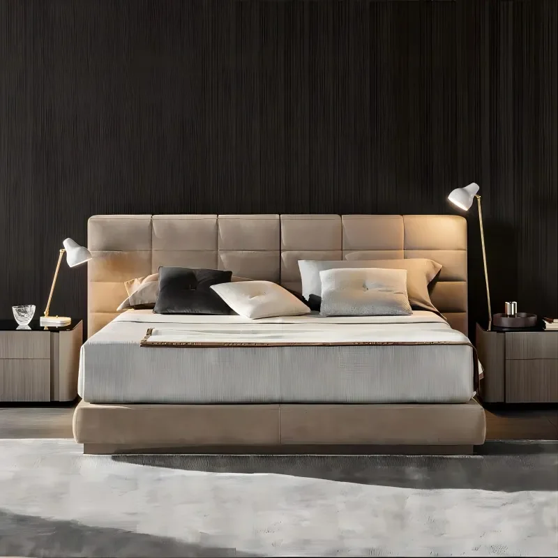 for Italian Minimalist Lawrence Frosted Bed 1.8m Double Bedroom Villa Large Flat Designer Cream Style Wedding Bed