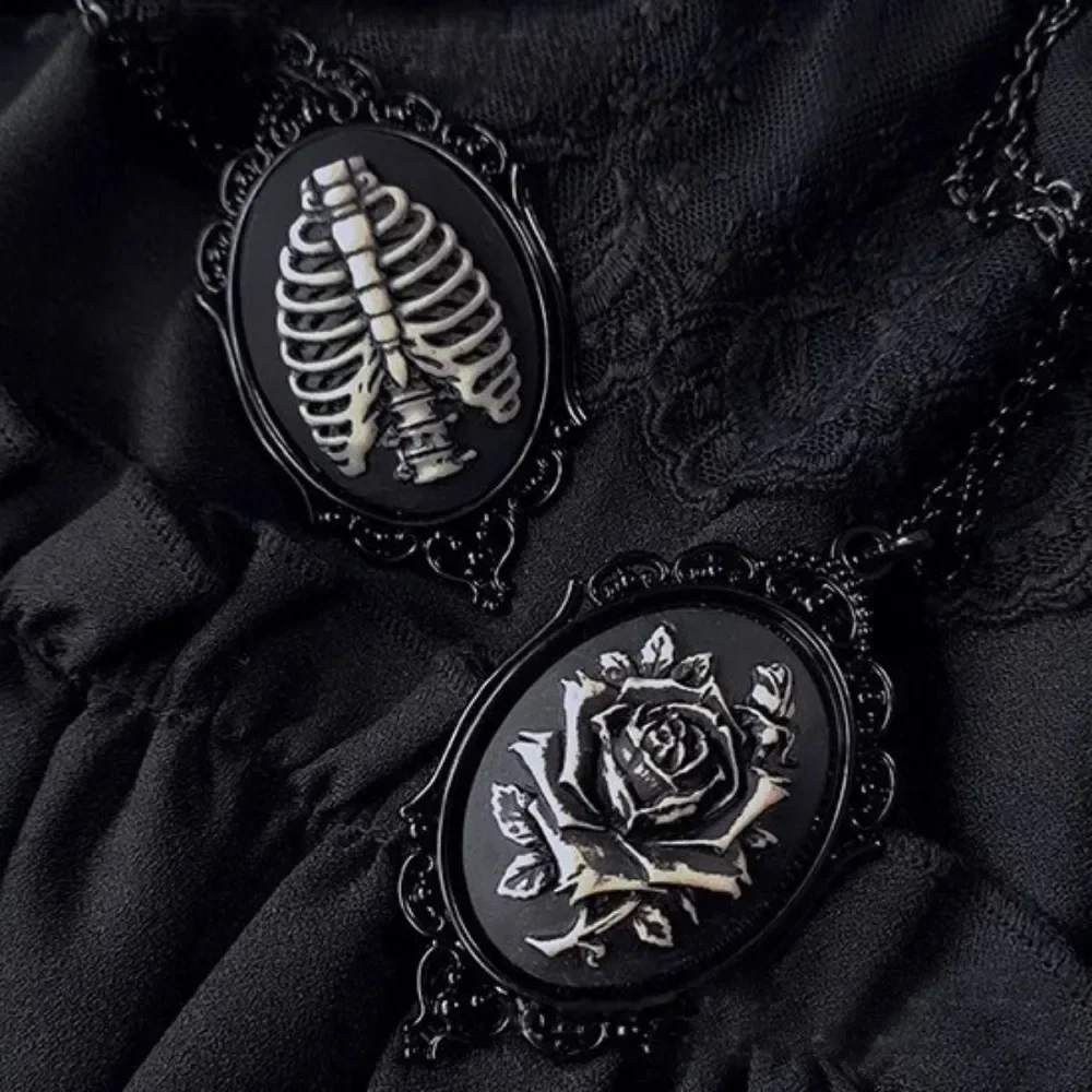 Black Rose Necklace Women Girls Pagan Alternative Witch Jewelry Accessories Gift Vintage Black Rose Pendant Choker