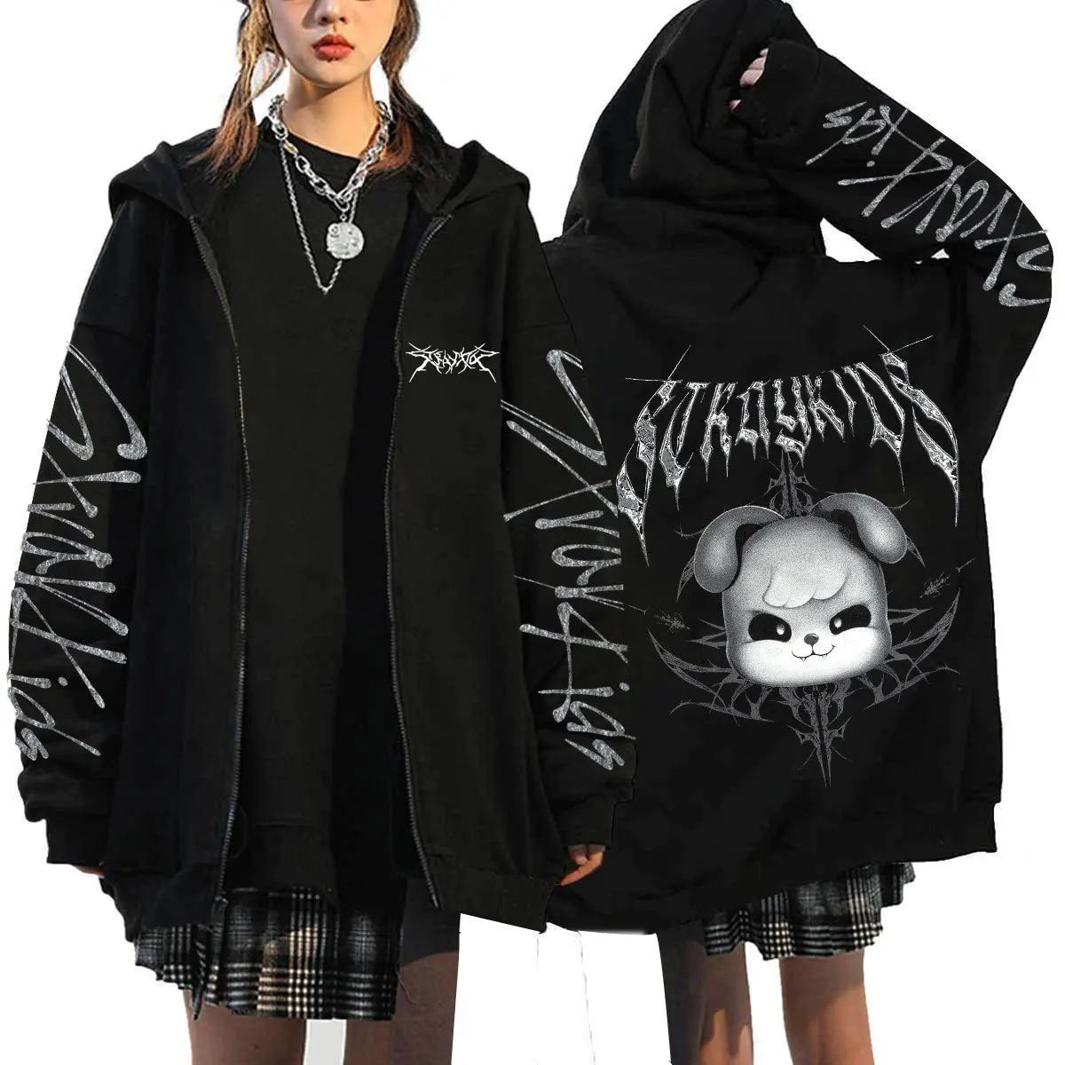 KPOP DominATE Tour Merch FELIX HAN BANGCHAN CHANGBIN HYUNJIN SEUNGMIN LEE KNOW Cartoon Print Zip Up Damen/Herren Hoodie Sweatshirt 3