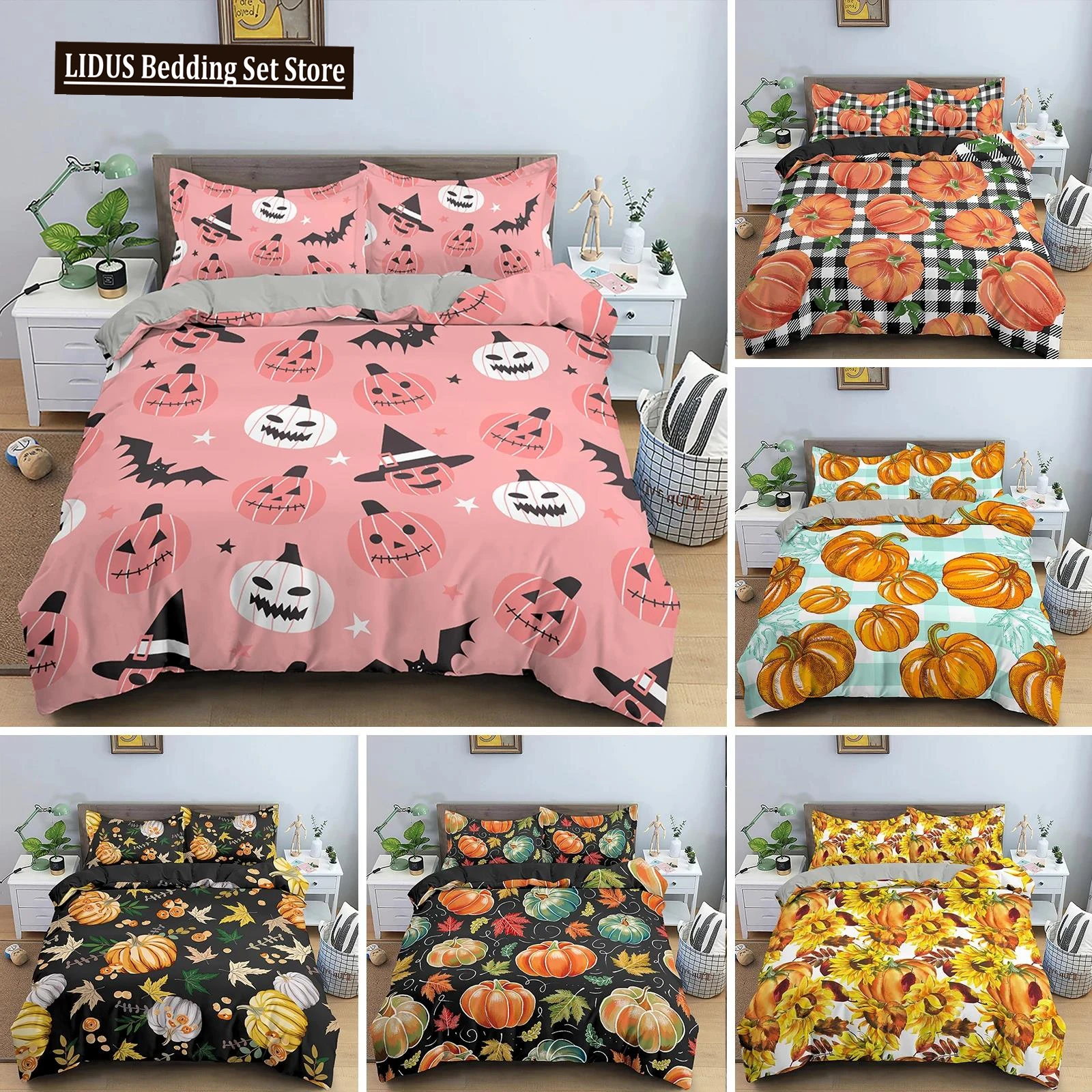 Pumpkin Bedding Set Halloween Decor Duvet Cover Set Bed Set Duvet Cover With 1/2 Pillowcase Comforter Bedding Sets Twin Queen