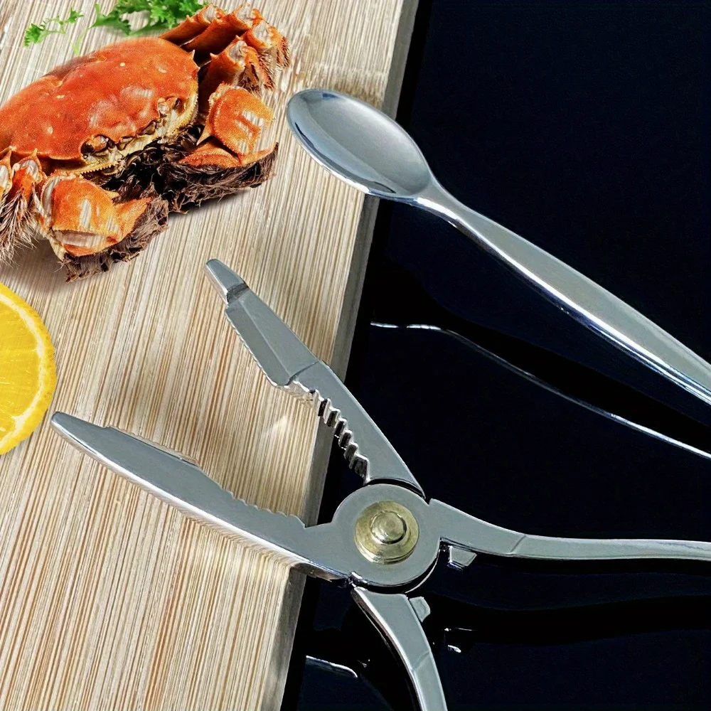 Juego de herramientas de mariscos de acero inoxidable, recogedor de carne de cangrejo fácil, incluye galletas de cangrejo, selecciones, cucharas, alicates de abrazadera de langosta para cocina