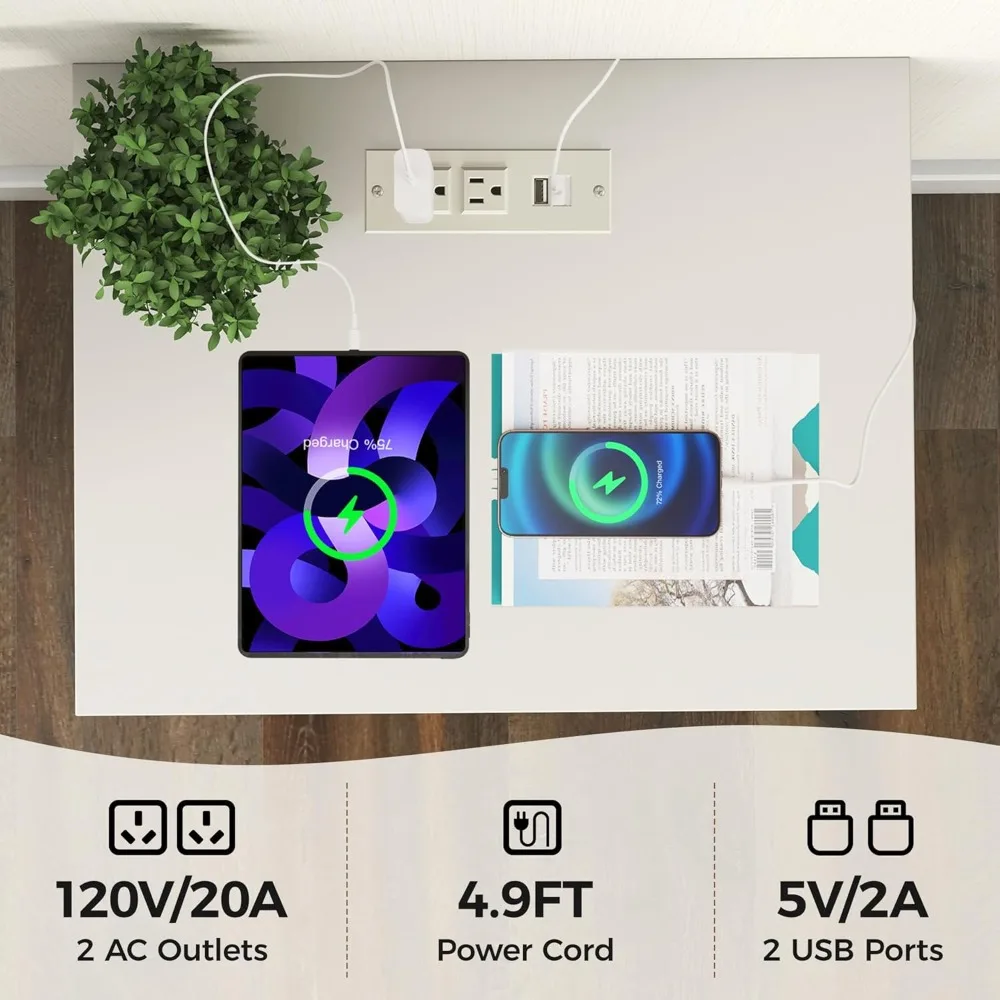 Set di 2 Comodini Moderni Bianchi con Stazione di Ricarica, Cassetti Silenziosi e Ripiano Portaoggetti per Camera da Letto