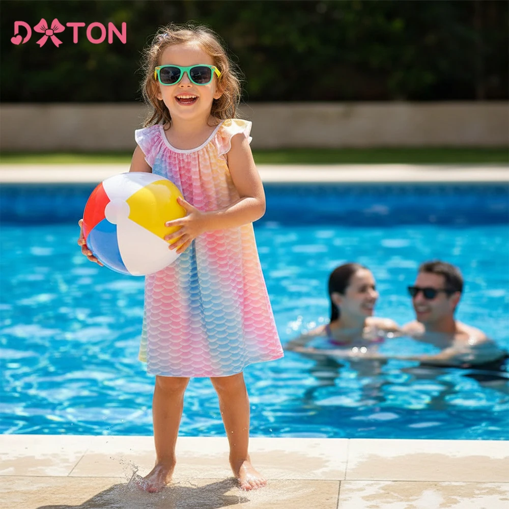 

DXTON Children Sleeveless Dresses Vacation Party Children Costume Fish Scales Print Gradient Polyester Summer Kids Girls Clothes