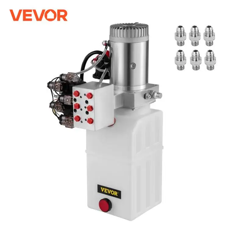 VEVOR 6 Quart Double Acting Hydraulic Pump Car Jack Dump Trailer White Oil Tank Power Unit for Truck Tailgate Lift RV Leveling