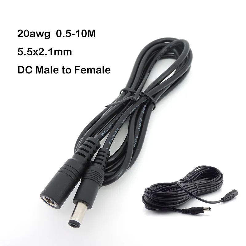 20awg 1m/2/3/5m DC Male to female Power supply Cable Plug connector wire Extension Cord Adapter 5.5x2.1mm For strip cctv Camera