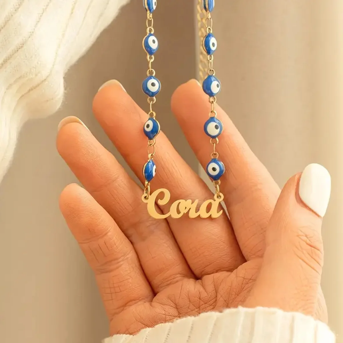 

Personalized Custom Blue Eyes Name Necklaces for Women Men Gold Color Stainless Steel Evil Eye Chain Fashion Jewelry Gift