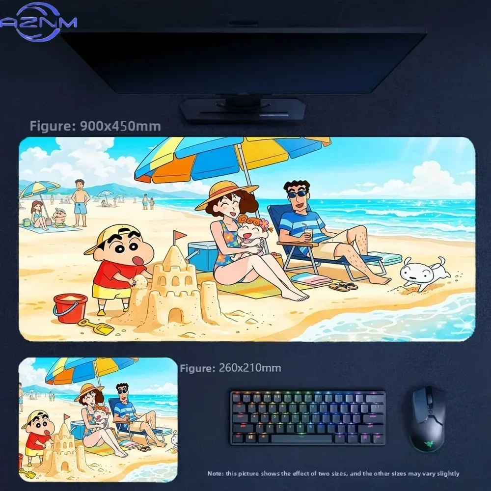 Anime Crayon Shin‑chan Office Study Scene Large Mousepad, Rubber Non‑Slip Stitched Edges Desk Mat, Cute Cartoon Extended Keyboar