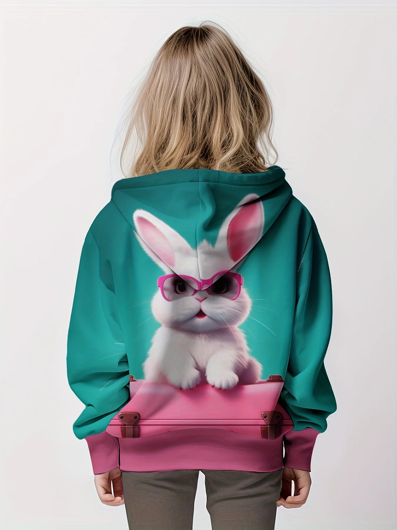 Sweet Bunny with Glasses 3D girl hoodie, long sleeve cute cartoon fashion boy girl hoodie blazer, spring fall dress