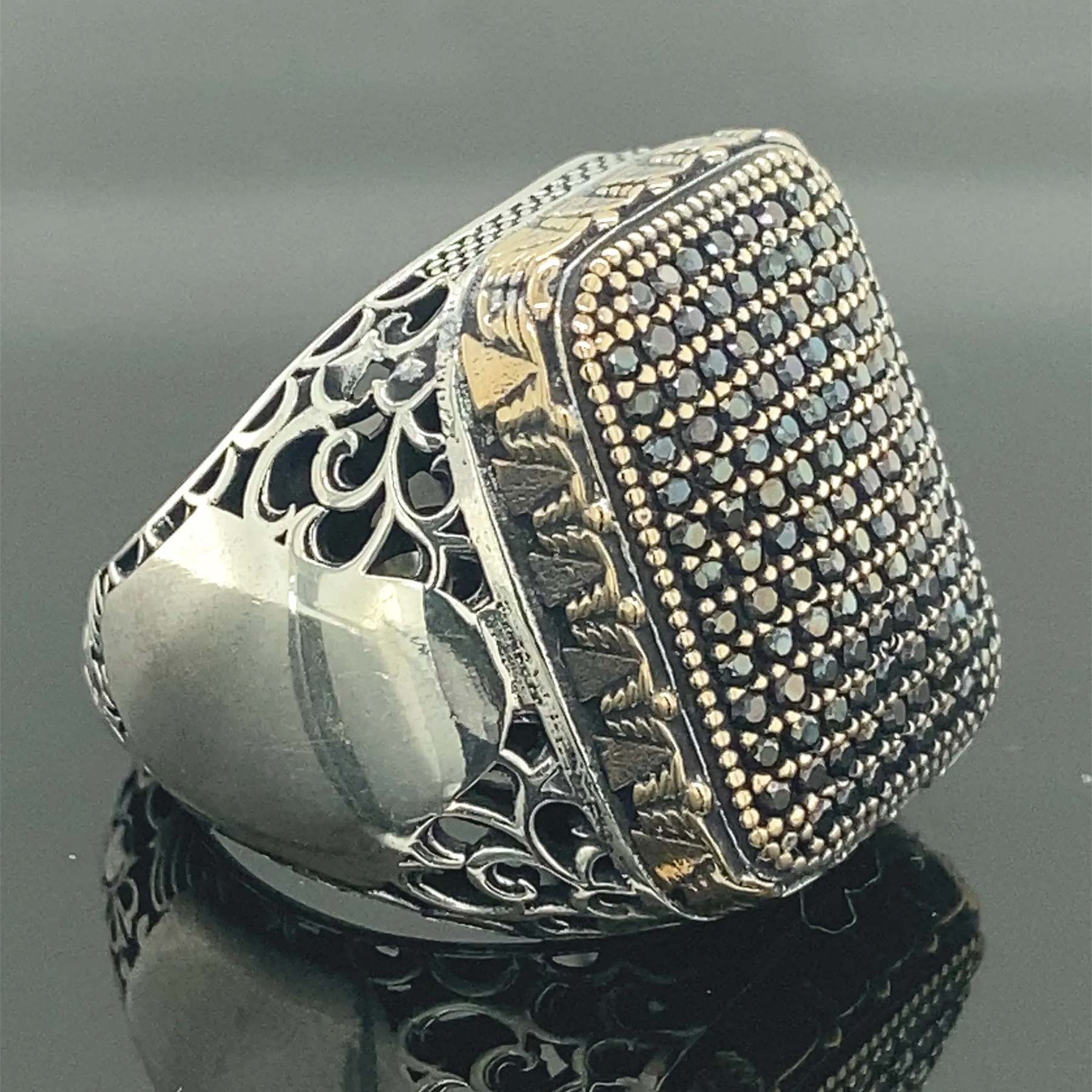 Men Handmade Silver Ring , Micro Black Stone Ring , 925k Sterling Silver Ring , Turkish Handmade Silver Ring , 925k Silver