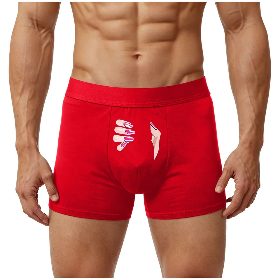 Men's Boxer Shorts Valentine's Day Sexy Finger Fun Print Underwear Breathable Panties Man Boxershorts U Convex Male Underpants