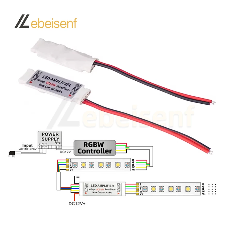 New Mini LED Power Amplifier DC5-24V 6A RGBW 5-Wire 4 Channel Colorful Strip Light PWM Signal Extender Repeater Drive Controller