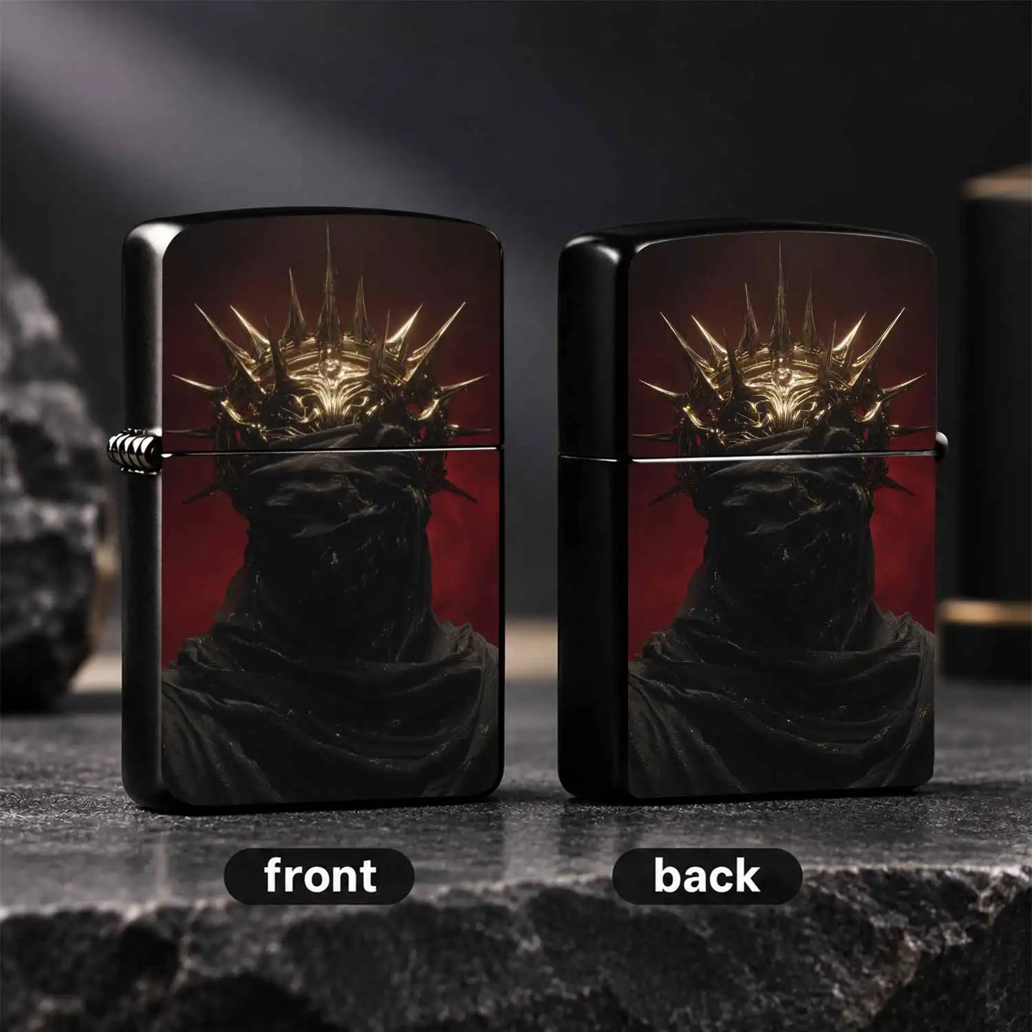 Vintage Dark Style Spiked Golden Crown Wraith Portable Windproof  Unique Mysterious Monarch Pattern Collectible Igniter Ideal Gift For Men Father Boyfriend Halloween Dark Aesthetic Desktop Decor A Fun And Humorous Lighter