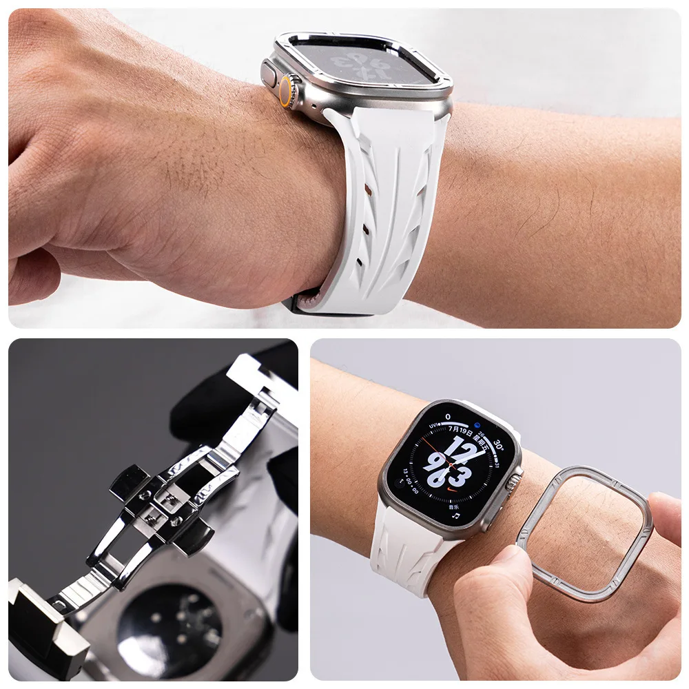 

For Apple Watch 10th generation/ultra stainless steel metal environmentally friendly silicone sports new explosion watch strap