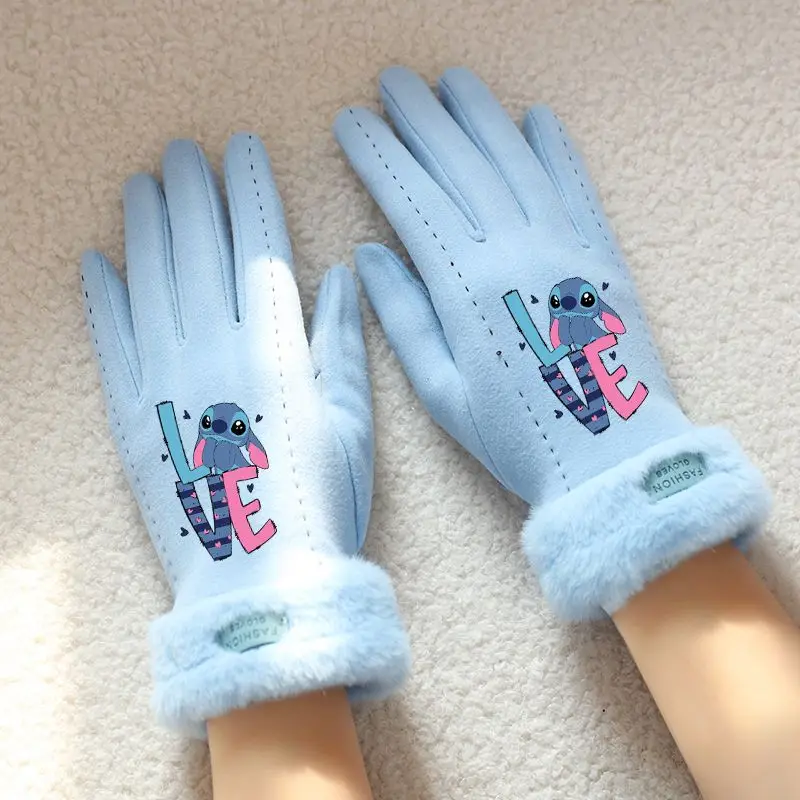 

New Disney Stitch Cute Cartoon Pattern Fashionable Soft Skin-friendly Thickened Warm Touch Screen All-inclusive Finger Gloves