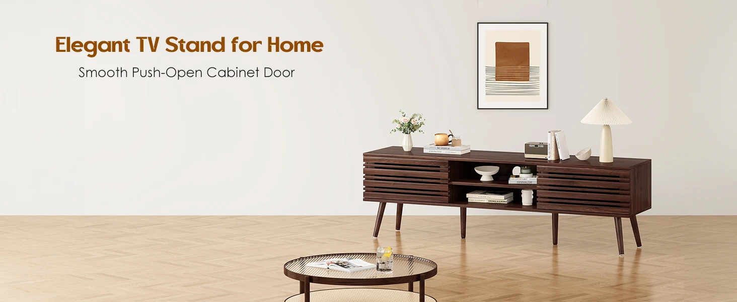 Farini Mid Century Modern TV Stand for TVs Up to 70", Wood Media Console with Storage & Cable Management for Living Room