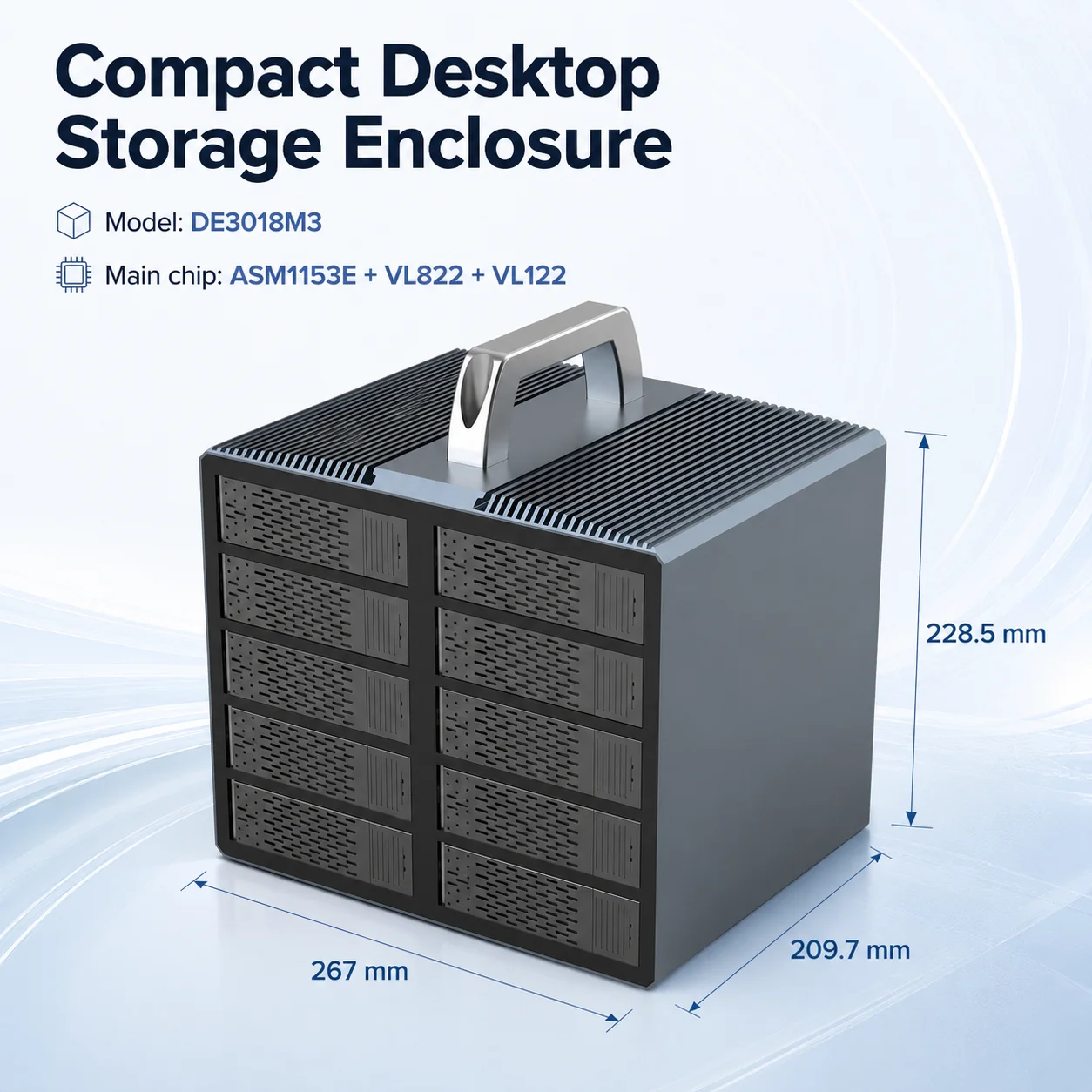 10-Bay SATA RAID Enclosure USB 3.2 Gen2 10Gbps HDD Array Cabinet Fan Cooling for NAS Server Data Storage Backup