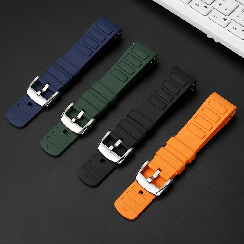 Fluorine rubber wristband for Mido helmsman series M049.526 TV quick release curved rubber watch strap accessory 22mm bracelet