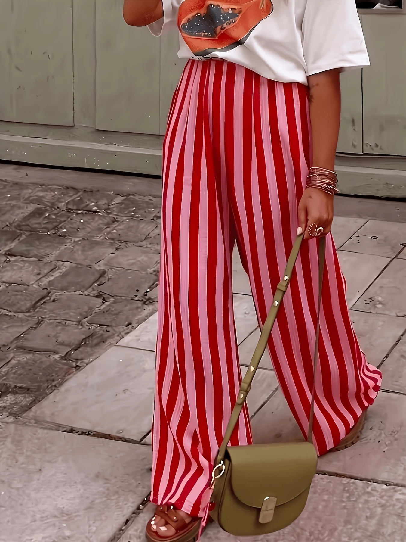 Men Women Straight‑Leg Pants 3D Vertical Stripe Print Quick Dry Trousers Elastic Drawstring Waist Lightweight Street Long Pants