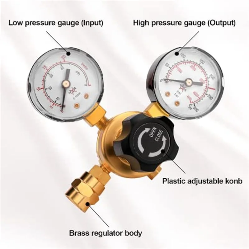 منظم غاز اللحام ABJO-Argon CO2 مع خرطوم 6.6 قدم، اتصال مدخل CGA580، ضغط الإدخال 0-4500PSI/0-10BAR