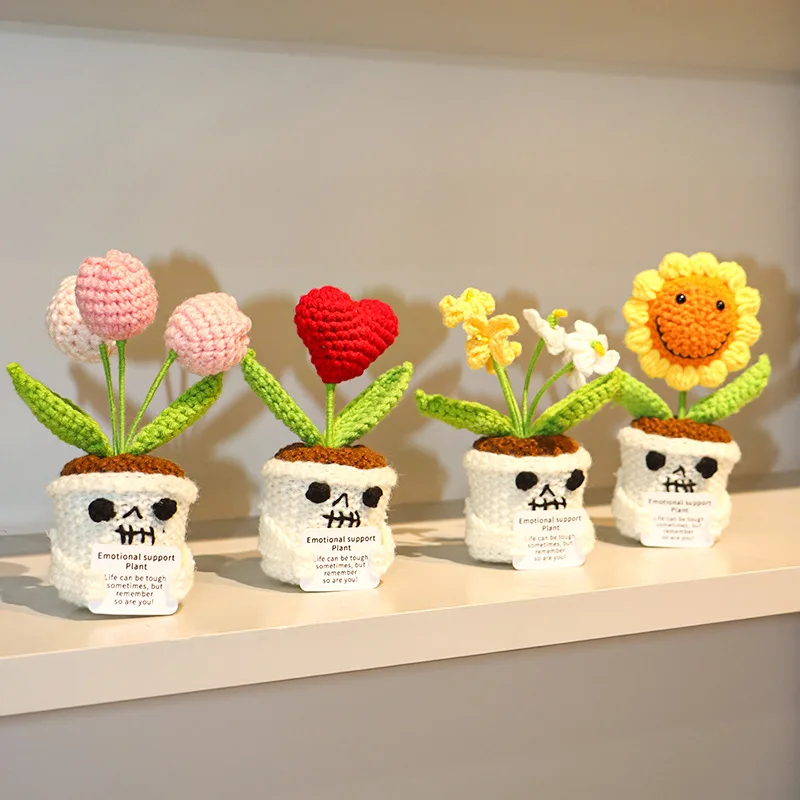 

Hand-woven Plant Flower Potted Figurines with Positive Encouragement Card Office Home Desktop Decoration Crafts Festival Gifts