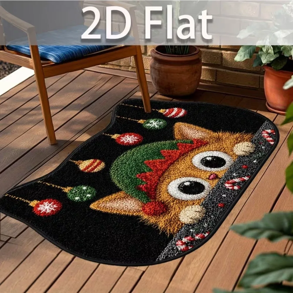 Unique Non-Slip Cat Area Rug Anti-fouling 3D Pattern Home Decor Carpet 2D-Flat Easy to Clean Floor Mat Merry Christmas