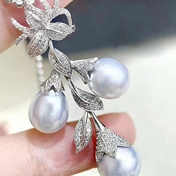 MeiBaPJ 9-10mm Freshwater Pearl Fashion Flower Pendant Necklace 925 Sterling Silver Fine Wedding Jewelry for Women
