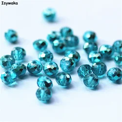 Isywaka Ran Lake Blue Color 4*6mm 50pcs Rondelle Austria faceted Crystal Glass Bead Loose Spacer Bead for Jewelry Making