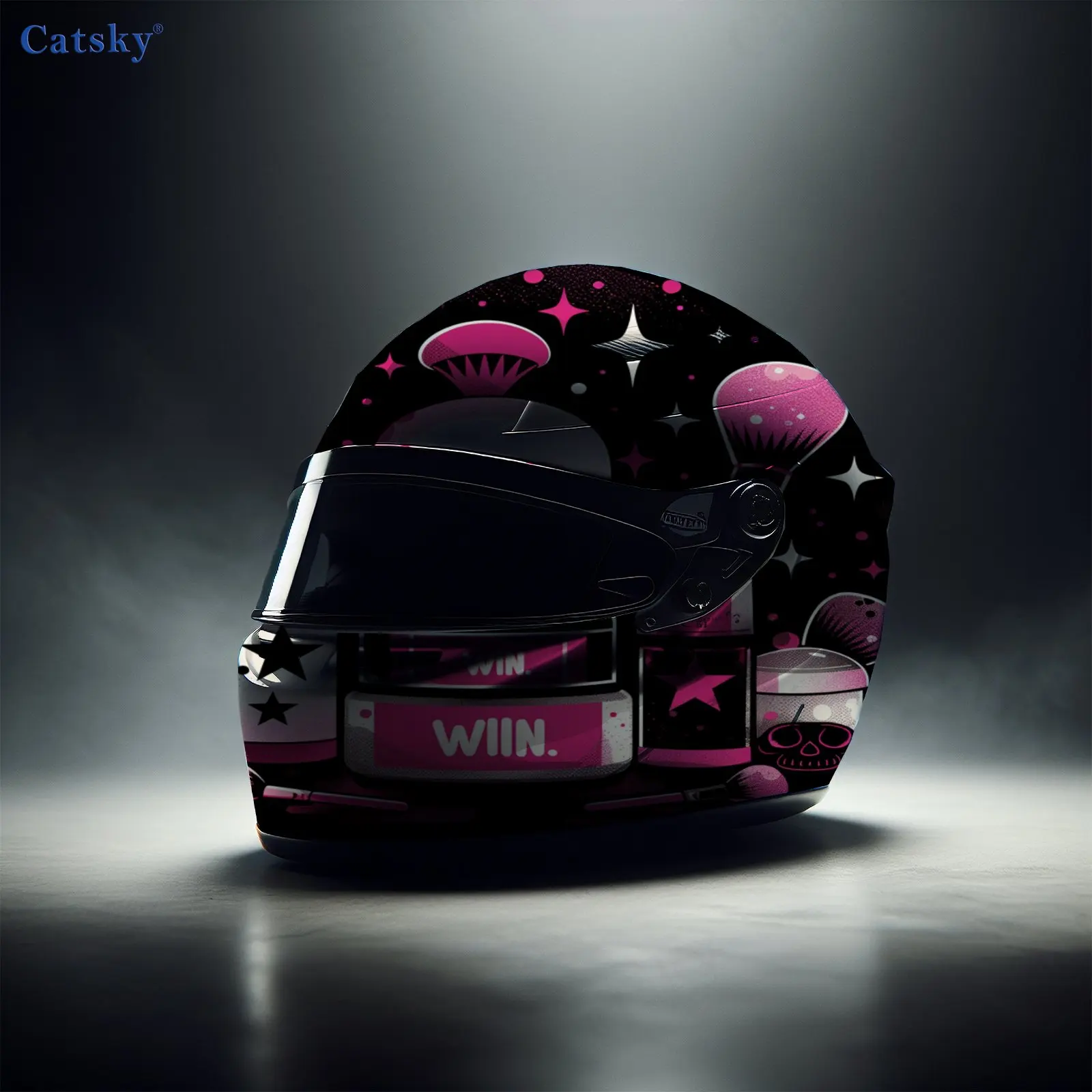 ピンク - メイクアップスカルパターンヘルメットステッカー、PVC素材の多機能ヘルメットステッカー、傷つきにくく色褪せにくい、簡単