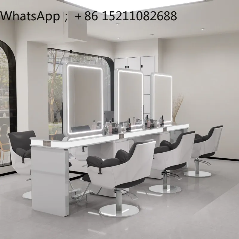 LLY new barber shop mirror special hair mirror stainless steel perm and dye hair cutting mirror with lamp