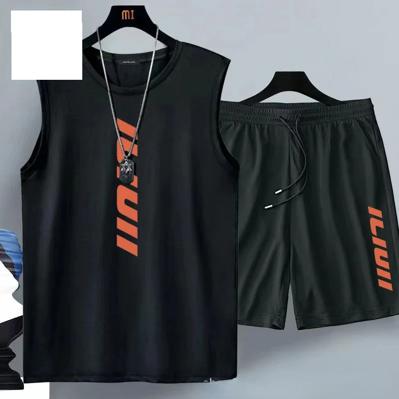 Summer men\'s clothing Fashion casual basketball suit street sportwear 2 piece breathable short sleeve T-shirt+jogging shorts set