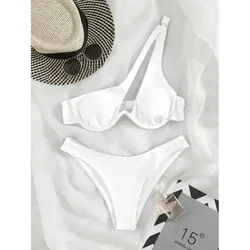 Bikinis 2025 New Red Color Swimsuit One Shoulder Women Swimwear Bathing Suit Female Off Shoulder Two Pieces Bikini Set Biquini