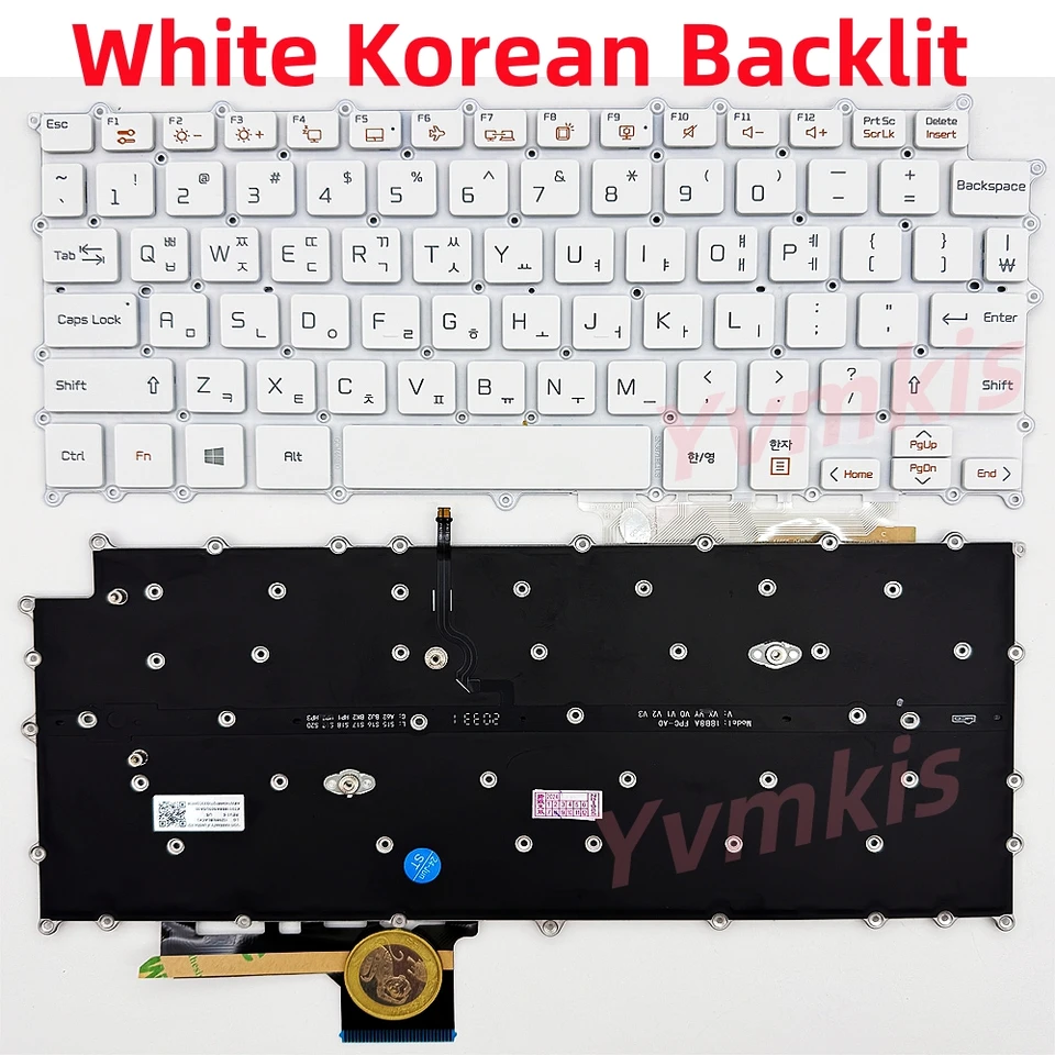 Korean KR White Backlit Laptop Keyboard For LG Gram 13Z980 13Z990