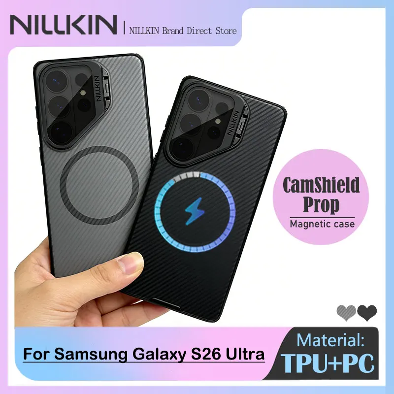 

For Samsung Galaxy S26 Ultra Clear Magnetic Case, NILLKIN Micro-Transparent Diagonal Pattern, Lens Cover Stand, Skin-Friendly