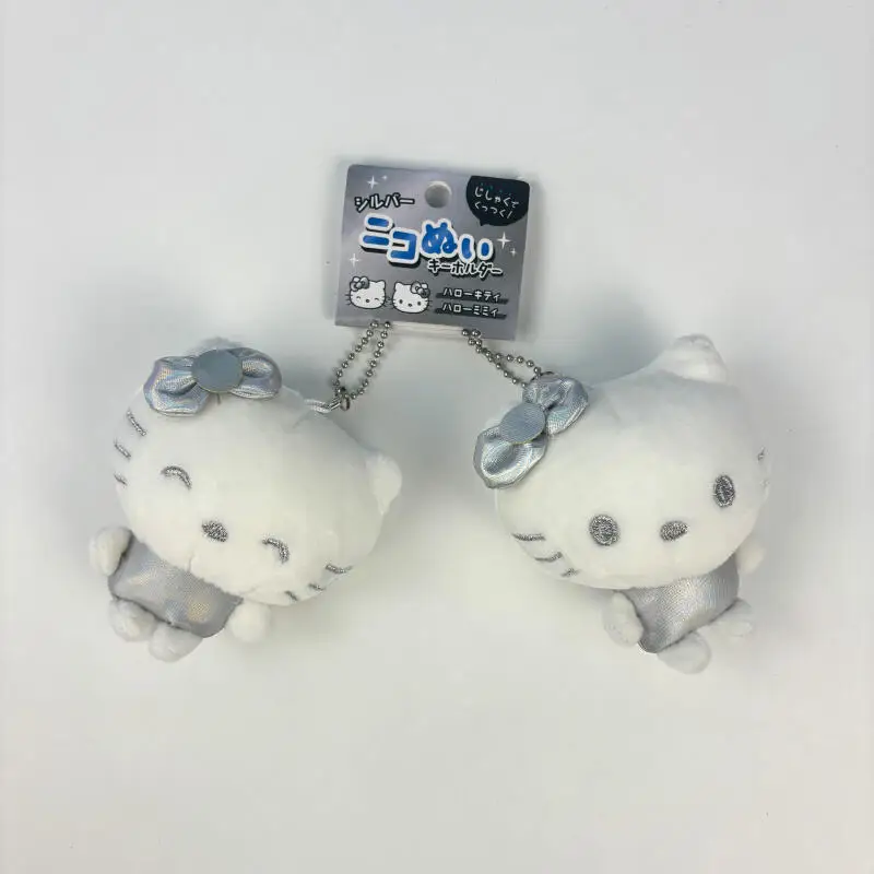 Kawaii Cartoon Hello Kitty Plush Toys Keychain Silver Sticker Magnetic Anime Peripheral Backpack Pendant Friend Birthday Gift