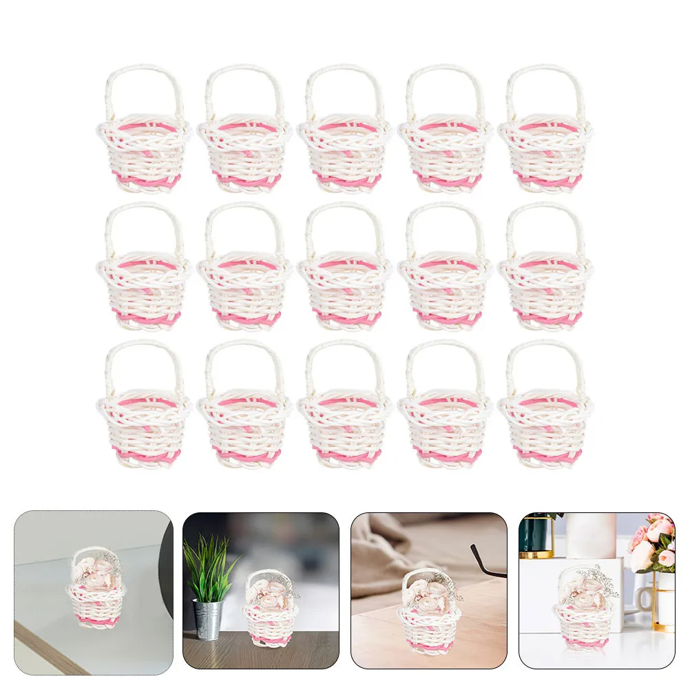 

15Pcs Small Portable Basket Rattan Woven Mini Flower Container for Sweets Display Desktop Decor Rustic Style Petal Basket
