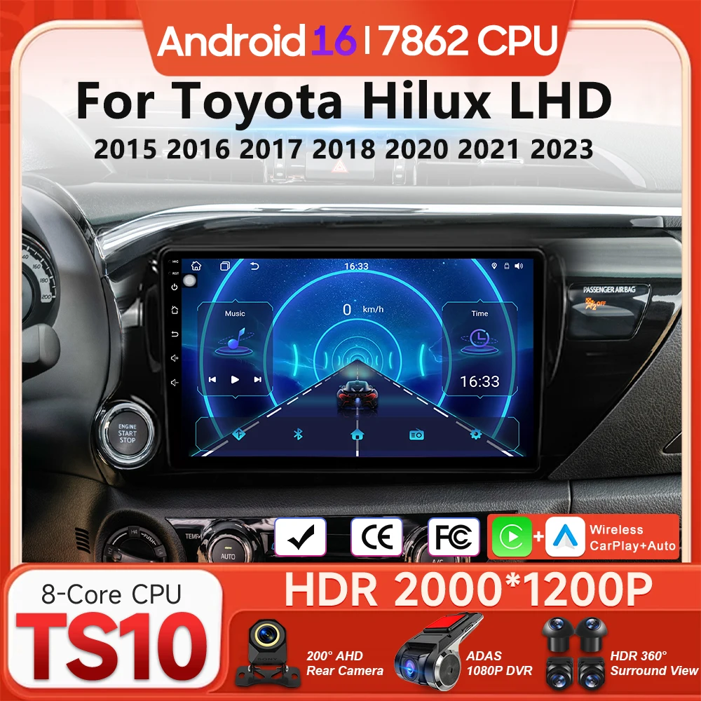 

Автомагнитола Android 16 с аудиоэкраном для Toyota Hilux LHD 2015-2023, видеоплеер, мультимедиа, CarPlay, Auto, навигация GPS