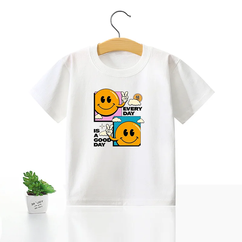 Детская футболка с принтом Good Day, милый Повседневный хлопковый топ с коротким рукавом для мальчиков и девочек, летняя детская дышащая одежда