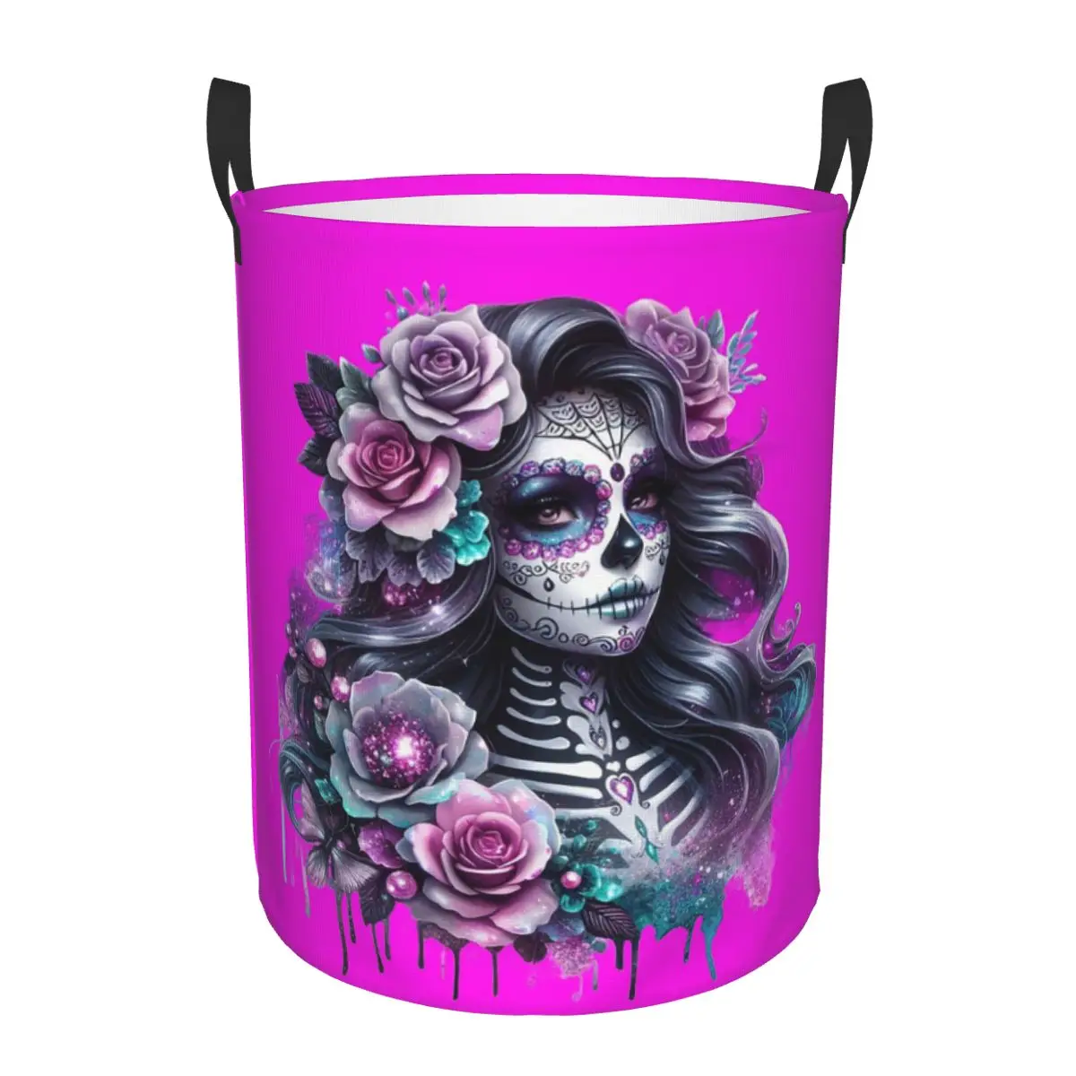 

Gothic Day Of The Dead Girl With Roses Skull Dirty Laundry Baskets Foldable Waterproof Clothes Storage Basket For Home Kids