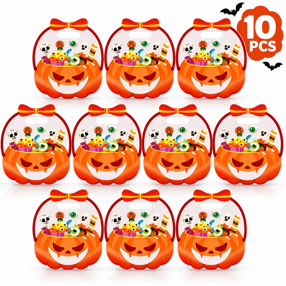 5/10/20 Stück Halloween-Süßigkeitentüten mit Griffen, wiederverschließbare Plastiktüten für „Trick or Treat“, große Geschenktüten für Süßigkeiten. – Detail 7